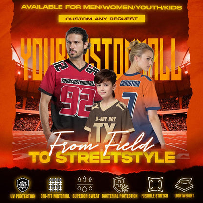 Custom Front Back Football Jersey Team Name number, Personalized Concert Outfit Football fan Gift for Adult Kid Short Sleeves V-Neck Shirt