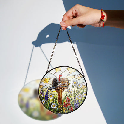 Suncatcher stained glass mailbox with wildflowers welcome sign Mothers Day gift for mom housewarming gift
