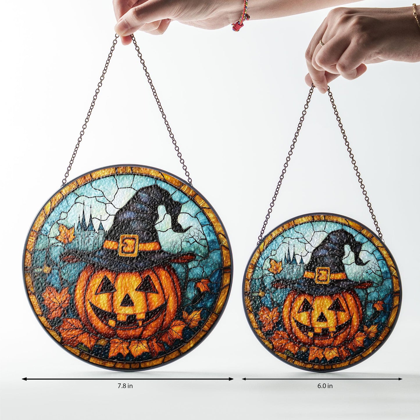 Fall Pumpkin Witch Stained Glass Suncatcher, Pumpkin Fall Vibes Window Hanging Decor, Charming Pumpkin Suncatcher, Fall Suncatcher Decor