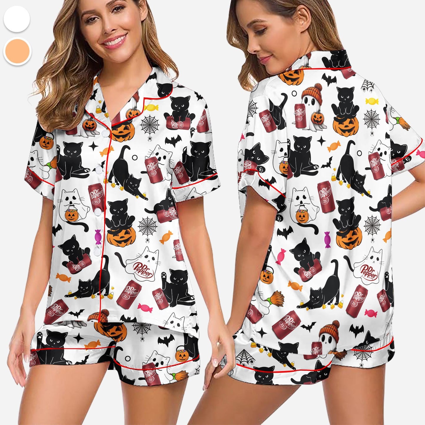 Halloween Dr Pepper Pajamas Set, Coquette Halloween, Dr Pepper Lovers Sleepwear, Dr Pepper Cat Loungewear, Halloween Gift, Cute Halloween