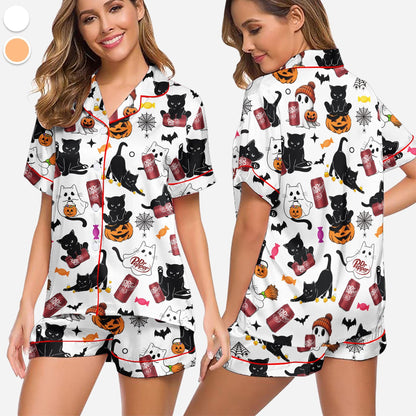 Halloween Dr Pepper Pajamas Set, Coquette Halloween, Dr Pepper Lovers Sleepwear, Dr Pepper Cat Loungewear, Halloween Gift, Cute Halloween