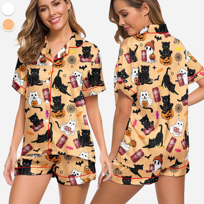 Halloween Dr Pepper Pajamas Set, Coquette Halloween, Dr Pepper Lovers Sleepwear, Dr Pepper Cat Loungewear, Halloween Gift, Cute Halloween