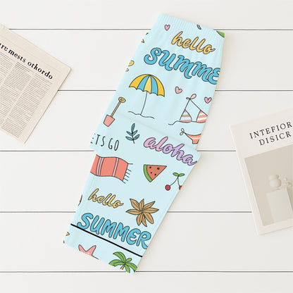 Hello Summer Pajamas Set, Aloha Summer Sleepwear, Beach Pattern Homewear, Marine Life Pjs, Funny Vacation Gift