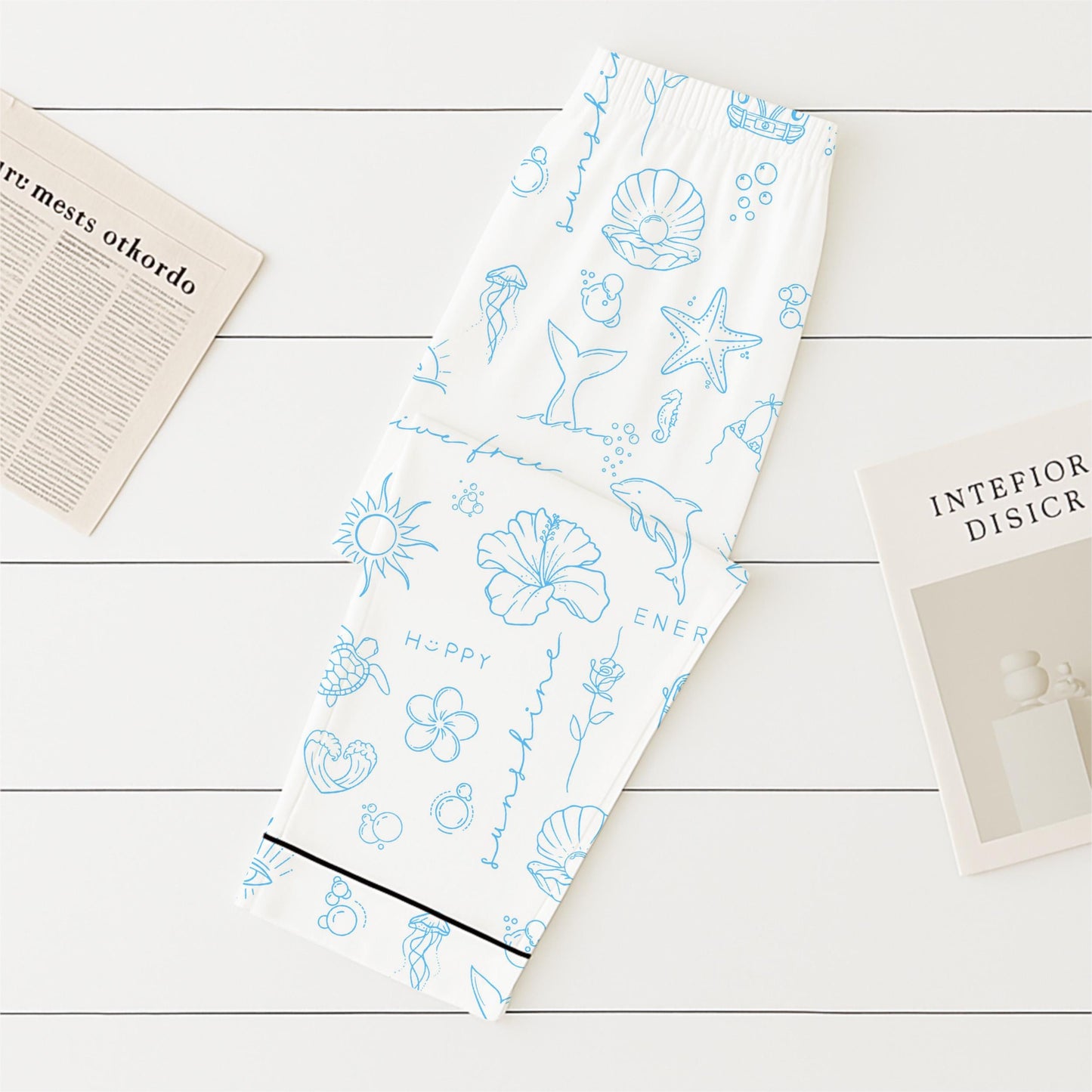 Beach Pattern Pajamas Set, Marine Life Sleepwear, Sea Theme Homewear, Summer Vacation Gift, Sunshine Pyjamas, Halloween Gift