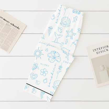 Beach Pattern Pajamas Set, Marine Life Sleepwear, Sea Theme Homewear, Summer Vacation Gift, Sunshine Pyjamas, Halloween Gift