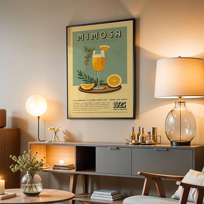 Mimosa Cocktail Print, Mimosa Cocktail Poster, Bar Wall Art, Classic Bar Cart Art Prints, Retro Cocktail Print, Bar Accessories