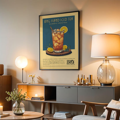 Long Island Iced Tea Cocktail Print, LIT Cocktail Poster | Bar Cart Prints | Vintage Cocktail Art Bar Accessories for Home Bar Cart