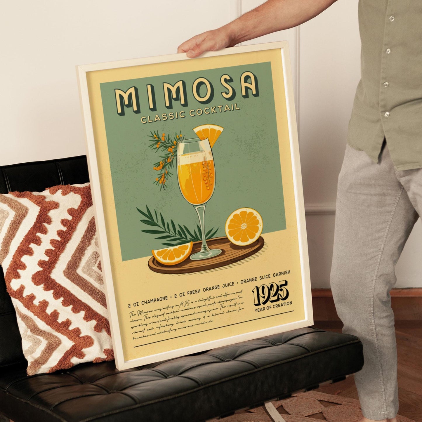 Mimosa Cocktail Print, Mimosa Cocktail Poster, Bar Wall Art, Classic Bar Cart Art Prints, Retro Cocktail Print, Bar Accessories