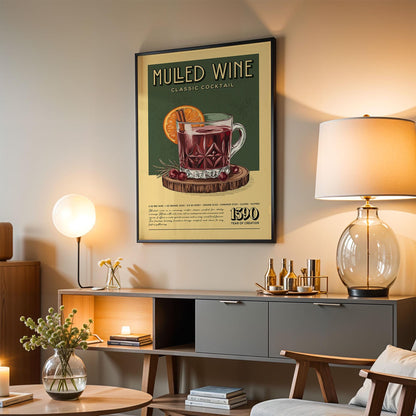 Mulled Wine Cocktail Print, Retro Mulled Wine Cocktail Poster | Bar Cart Prints | Vintage Kitchen Wall Art for Home Bar Cart