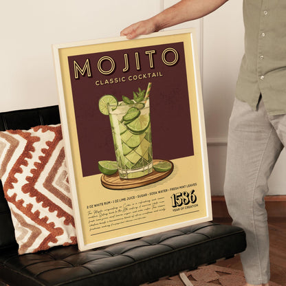 Mojito Cocktail Print, Mojito Cocktail Poster, Bar Wall Art, Classic Bar Cart Art Prints, Retro Cocktail Print, Bar Cart Accessories