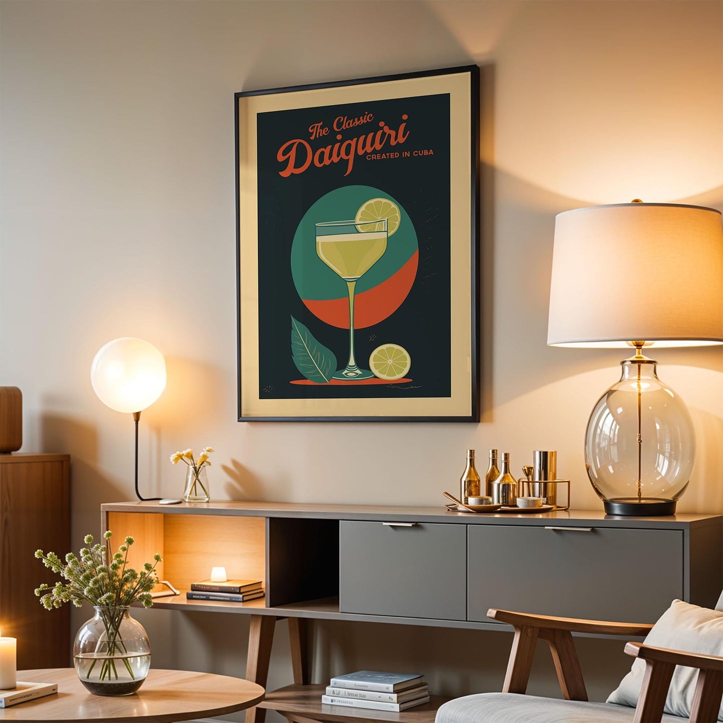 Daiquiri Cocktail Poster, Daiquiri Cocktail Print,  | Bar Cart Prints | Kitchen Wall Art for Mid Century Modern Home Bar