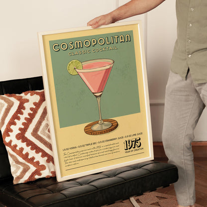 Cosmopolitan Cocktail Print, Cosmopolitan Cocktail Poster, Bar Wall Art, Bar Cart Art Prints, Retro Cocktail Print, Bar Cart Accessories