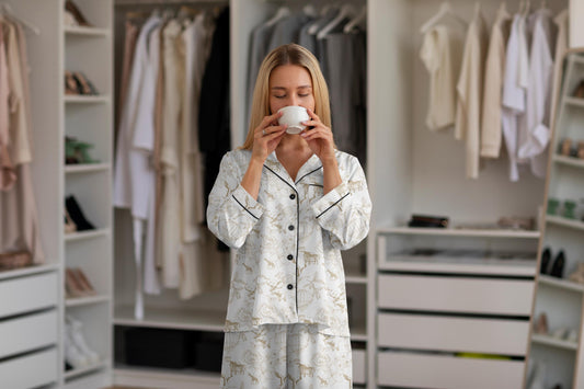 Pearls and Prosecco Bridal Pajamas – Toile de Jouy Satin Pajama Set – Bride Getting Ready Outfit – Bridesmaid Gift Box – Wedding PJs