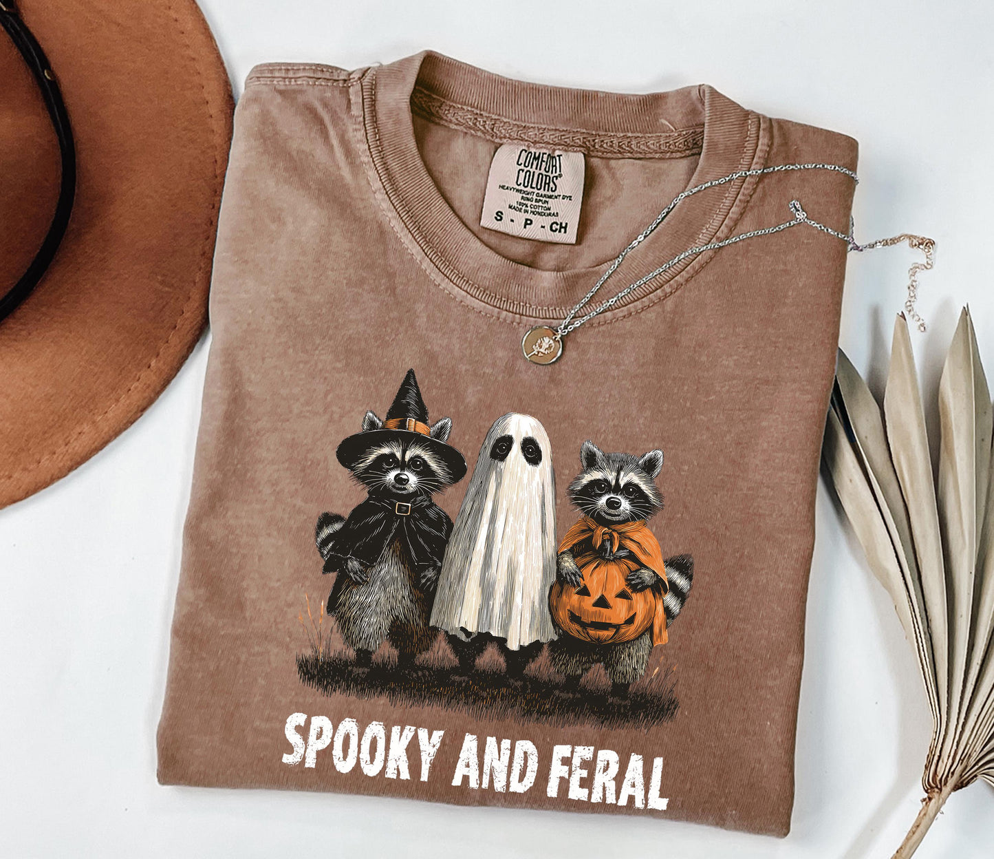 Comfort Colors® Spooky and Feral Raccoon Shirt, Halloween Shirt, Funny Halloween Gifts, Creepy Cute Raccoon Shirt, Raccoon Halloween Shirt