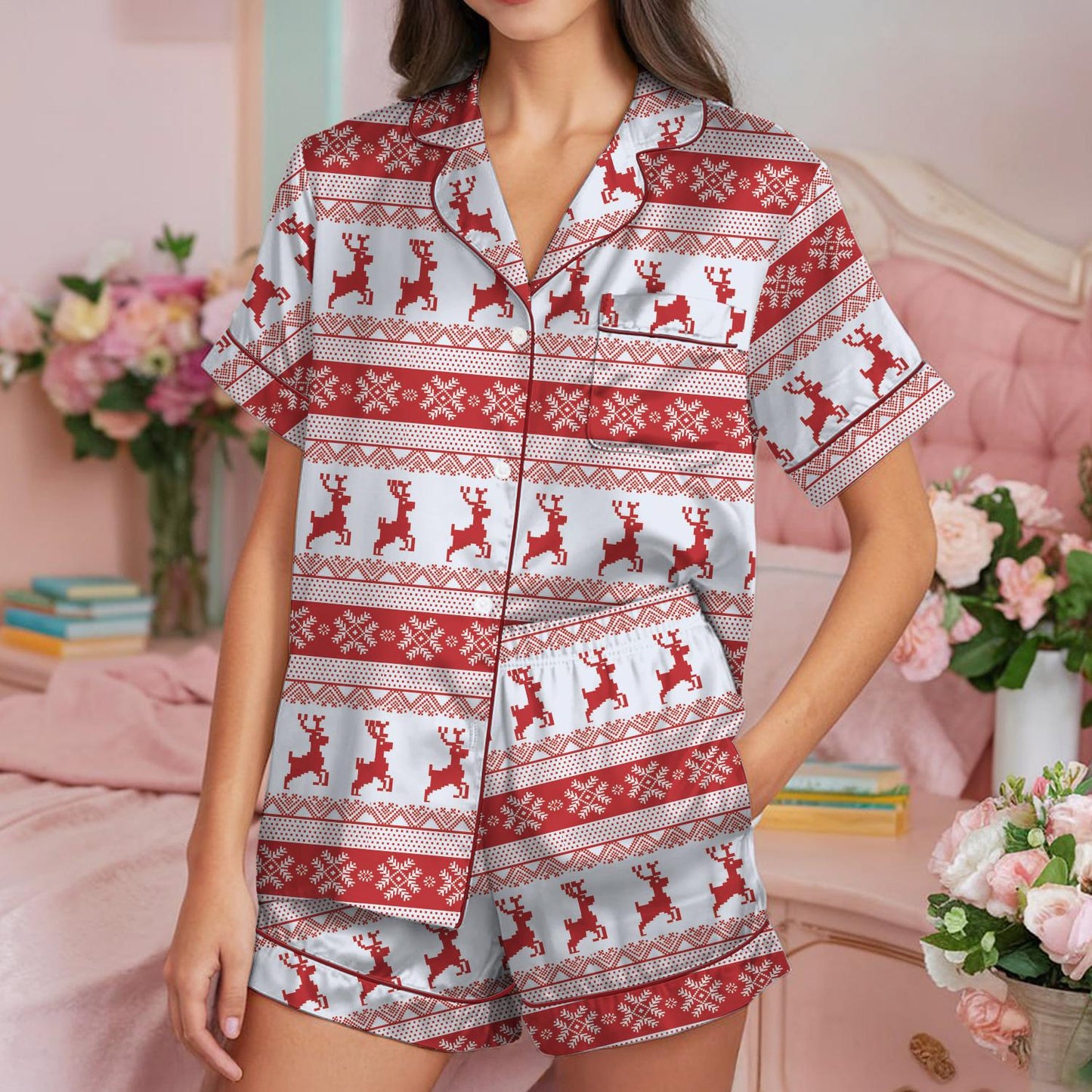 Christmas Reindeer Sleepwear, Christmas Pajama Set, Reindeer Christmas Loungewear Set, Merry Christmas Pajamas, Rudolph Reindeer Pjs