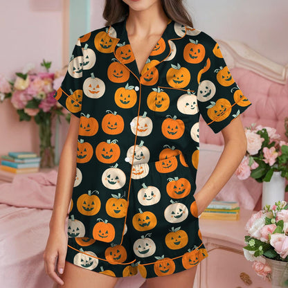 Halloween Pumpkin Pjs, Pumpkin Season Sleepwear, Autumn Fall Pajama Set, Thanksgiving Loungewear Set, Fall Pumpkin Pajamas, Ghost Pumpkin