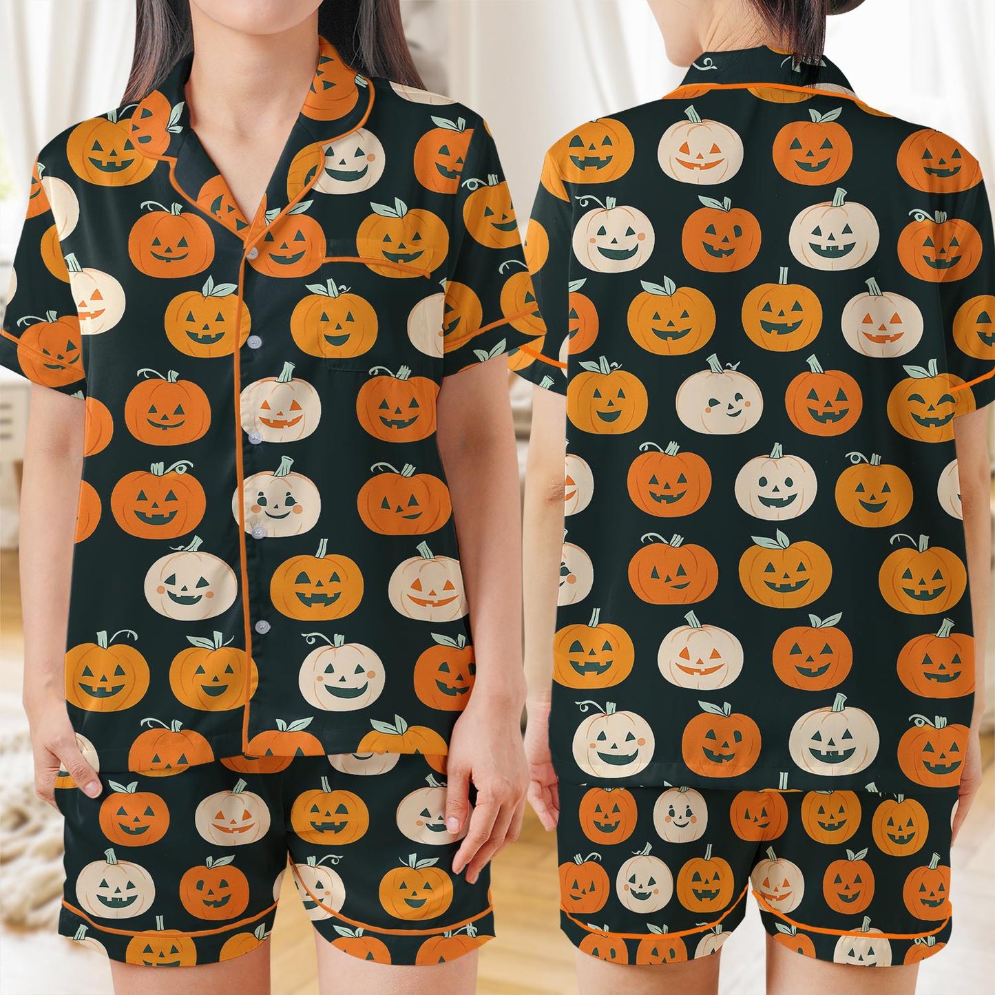 Pumpkin Season Sleepwear, Autumn Fall Pajama Set, Thanksgiving Loungewear Set, Fall Pumpkin Pajamas, Halloween Pumpkin Pjs, Ghost Pumpkin