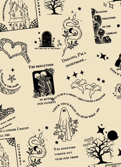 Spooky Halloween Pajama Set with Vintage Black Print Song Lyric Quotes, Song Lyrics Pajama Set, October Outfit, Holiday Themed Matching PJs  Pajamas Set