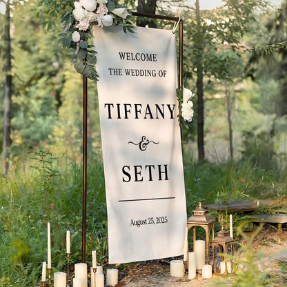 Custom Wedding Fabric Welcome Sign • Modern Linen Wedding Sign • Wedding Banner • Personalised Wedding Decor • Engagement Party Sign
