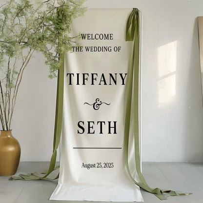 Custom Wedding Fabric Welcome Sign • Modern Linen Wedding Sign • Wedding Banner • Personalised Wedding Decor • Engagement Party Sign