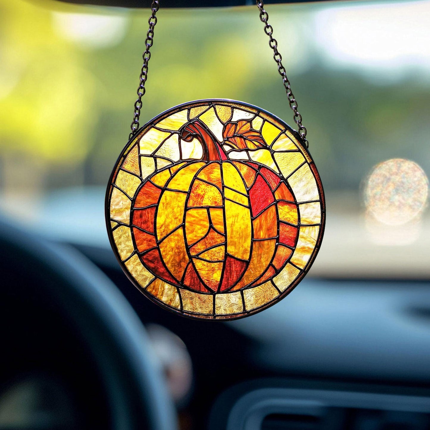 Mosaic Pumpkin Glass Sun Catcher, Halloween Jack-O’-Lantern Window Decor, Spooky Fall Hanging Ornament, Cute Pumpkin Gift, Thanksgiving Gift