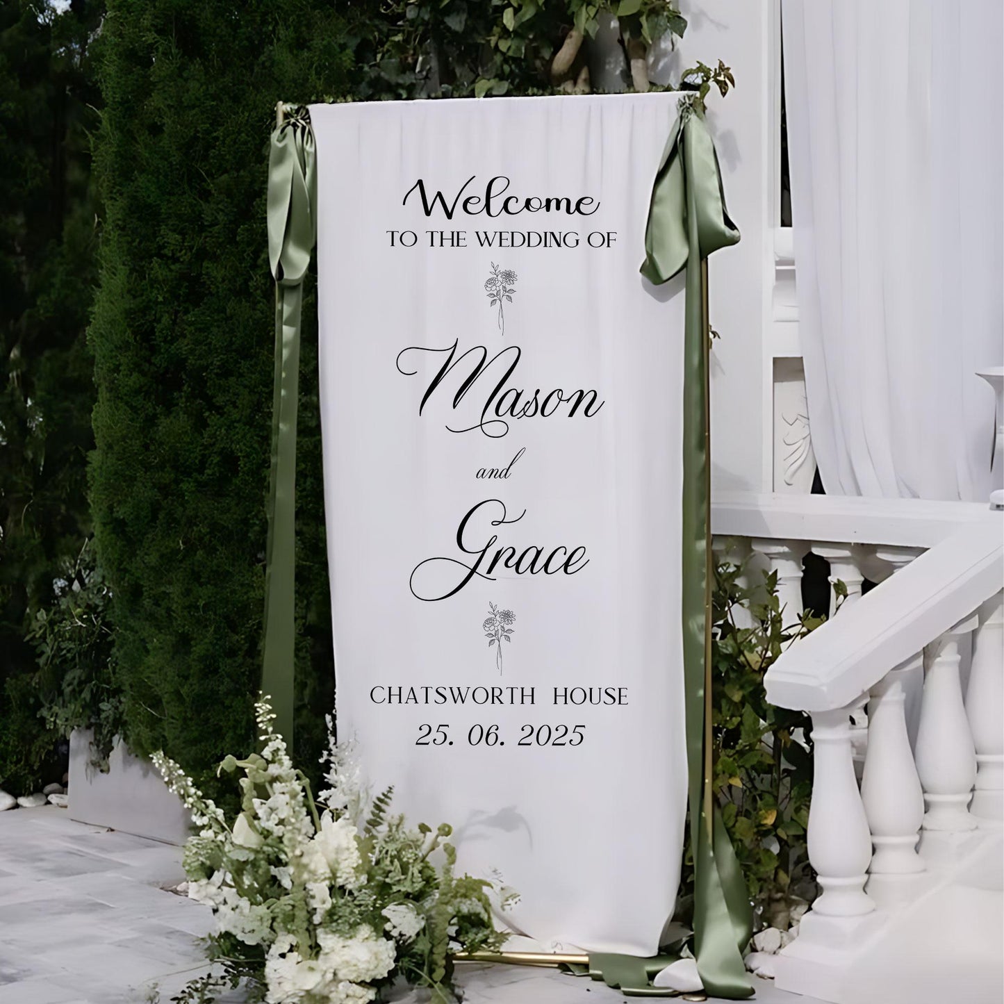 Personalized Wedding Welcome Sign Banner, Custom Wedding Ceremony Decoration, Elegant Fabric Hanging Banner, Reception Entrance Sign