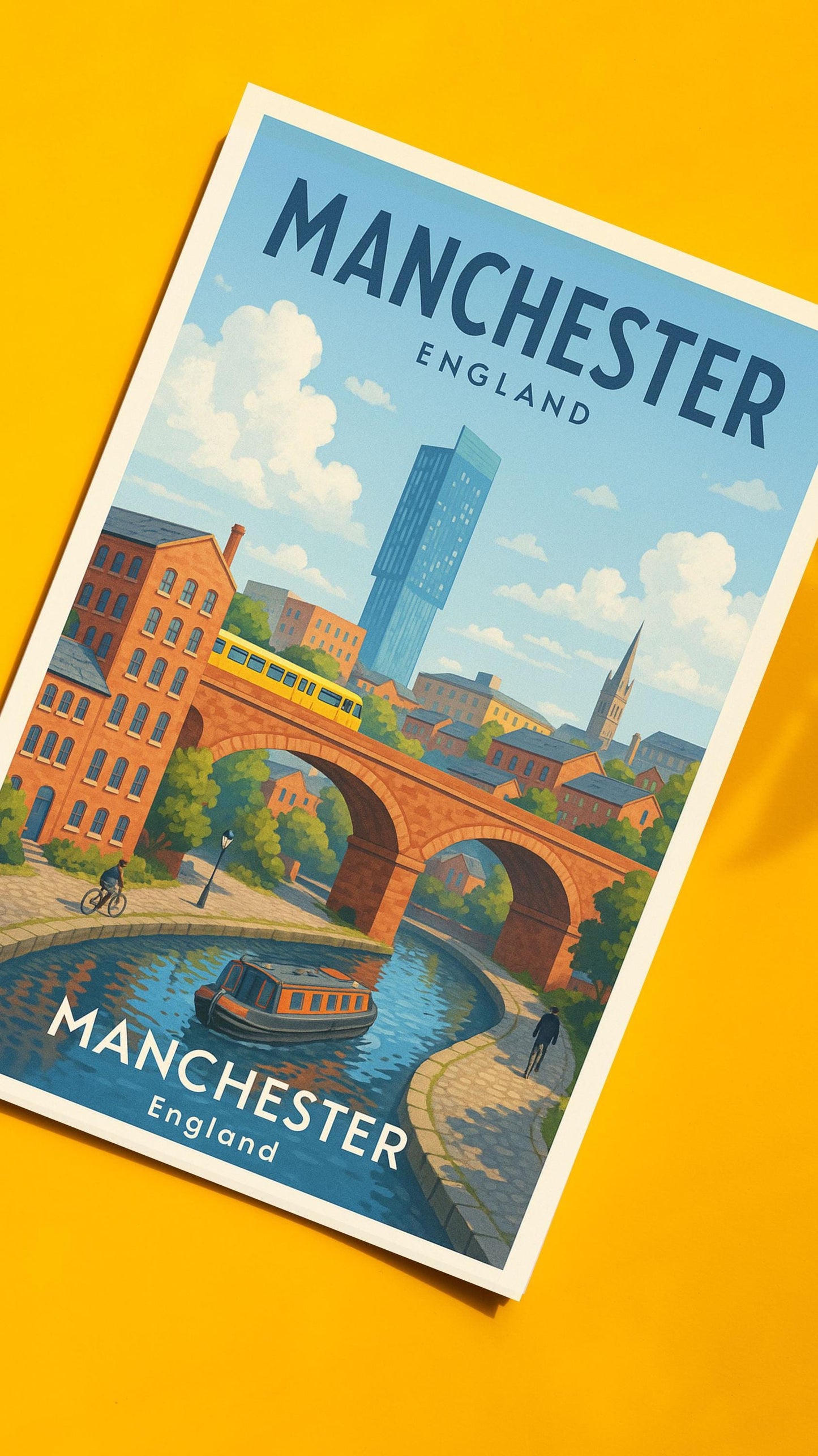 Manchester Cityscape Skyline Poster Wall Art, Map of Manchester UK, Home Decor Gift for Wedding & Birthday, Man United Oasis Man City Poster