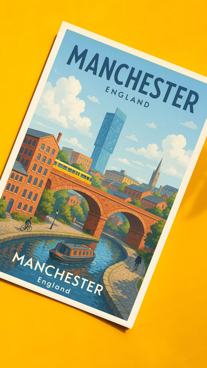 Manchester Cityscape Skyline Poster Wall Art, Map of Manchester UK, Home Decor Gift for Wedding & Birthday, Man United Oasis Man City Poster