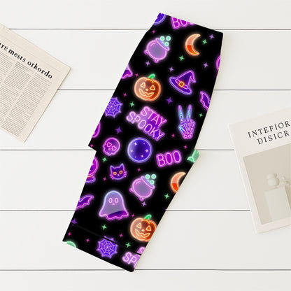 Stay Spooky Pajamas Set, Neon Halloween Pattern Sleepwear, Neon Ghost Pumpkin Skull Witch Bat Homewear, Spooky Season Gift