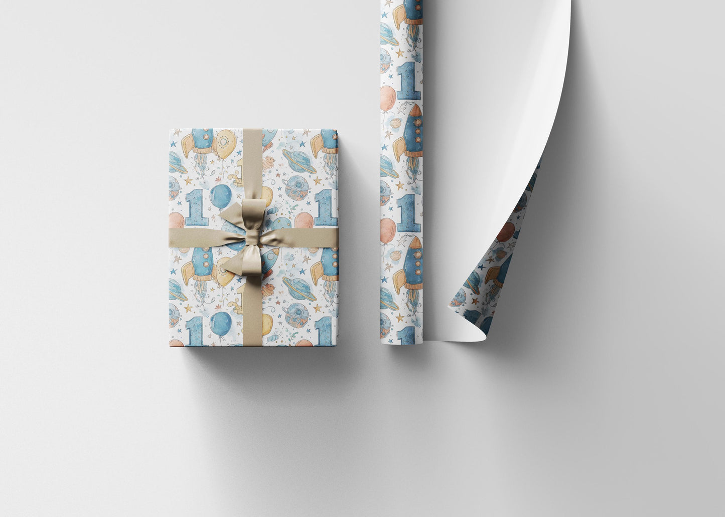 Baby Boy 1st Birthday Space Wrapping Paper Roll, Cute Rocket Ship Gift Wrap for Toddler Birthday Party and Galaxy Decorations #2