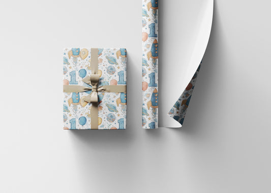 Baby Boy 1st Birthday Space Wrapping Paper Roll, Cute Rocket Ship Gift Wrap for Toddler Birthday Party and Galaxy Decorations #2