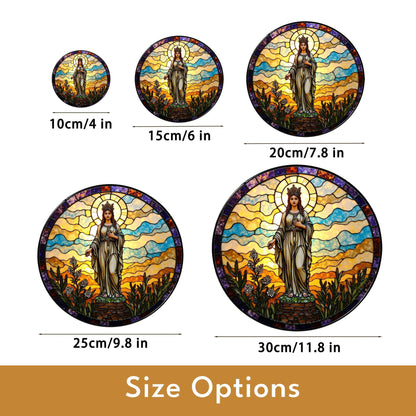Crowned Virgin stained glass round suncatcher for window spiritual decor Mother's Day gift