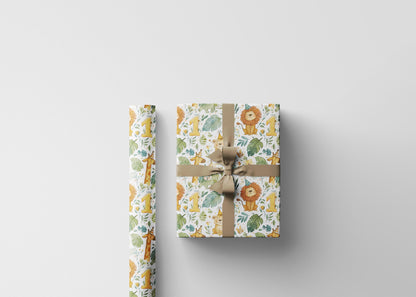 Baby Boy First Birthday Safari Wrapping Paper Roll, Jungle Animal Gift Wrap for Toddler 1st Birthday Party and Wild One Theme #5