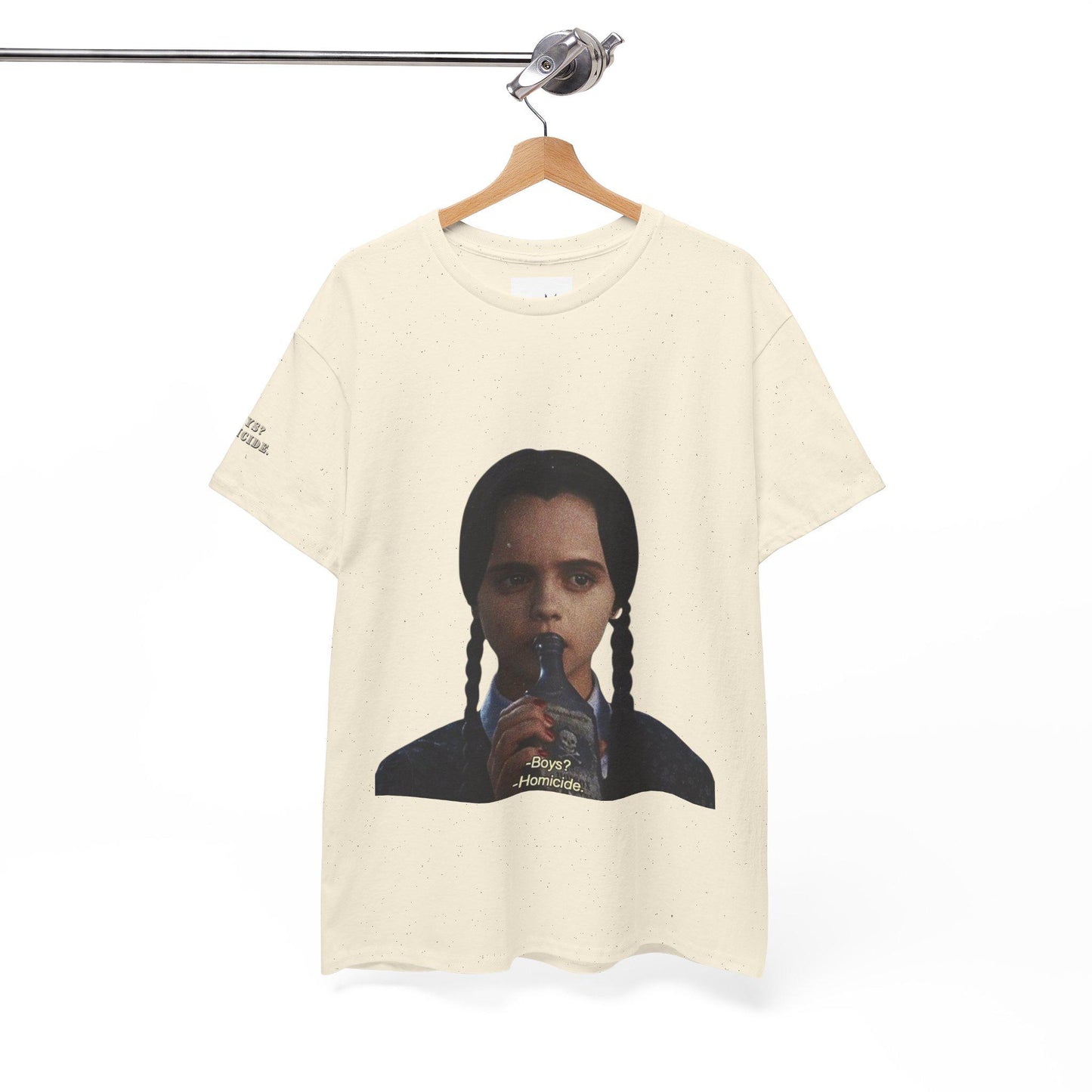 Wednesday Addams Graphic Print T-Shirt - Addams Family Halloween Shirt - Boys? Homicide Shoulder Print - Kids & Adults Unisex Tee