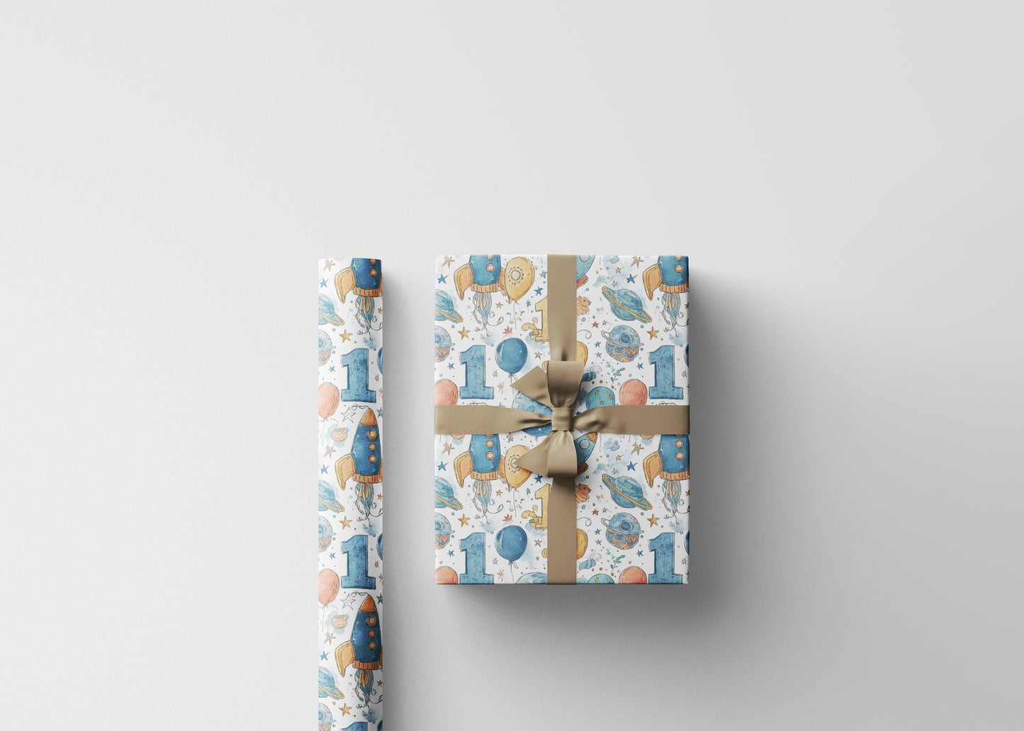 Baby Boy 1st Birthday Space Wrapping Paper Roll, Cute Rocket Ship Gift Wrap for Toddler Birthday Party and Galaxy Decorations #2