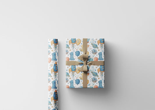 Baby Boy 1st Birthday Space Wrapping Paper Roll, Cute Rocket Ship Gift Wrap for Toddler Birthday Party and Galaxy Decorations #2