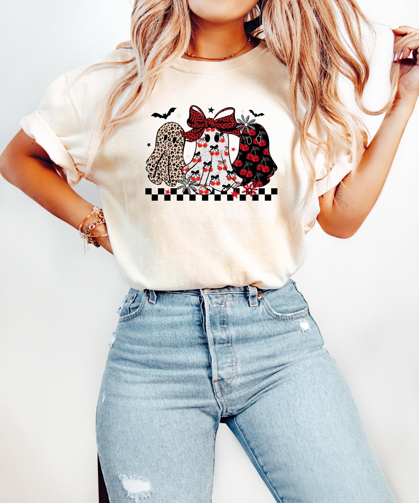 Comfort Colors® Cute Ghost Shirt, Leopard Ghost Shirt, Women Halloween Shirt, Retro Halloween Shirt, Coquette Ghost, Fall Ghost Graphic Tee