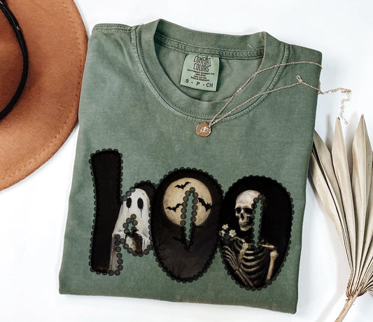 Comfort Colors® Dark Boo Halloween Shirt, Skeleton Ghost Moon Shirt, Spooky Gothic Shirt, Vintage Horror Boo Letters Shirt, Spooky Tee