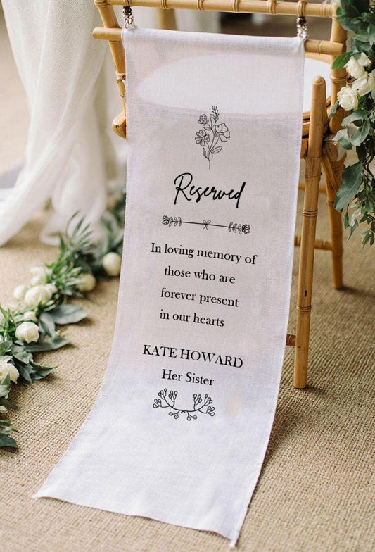Personalized Reserved Chair Sign, In Loving Memory Wedding Banner, Memorial Seat Sign, Custom Remembrance Fabric Decor, Wedding Tribute