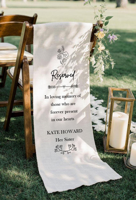 Personalized Reserved Chair Sign, In Loving Memory Wedding Banner, Memorial Seat Sign, Custom Remembrance Fabric Decor, Wedding Tribute