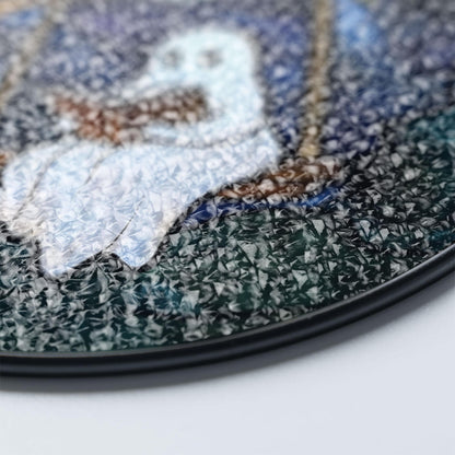 Ghost Reading on Swing Stained Glass Suncatcher with Full Moon and Starry Night Sky, Round Hanging Window Panel for Whimsical Home Decor