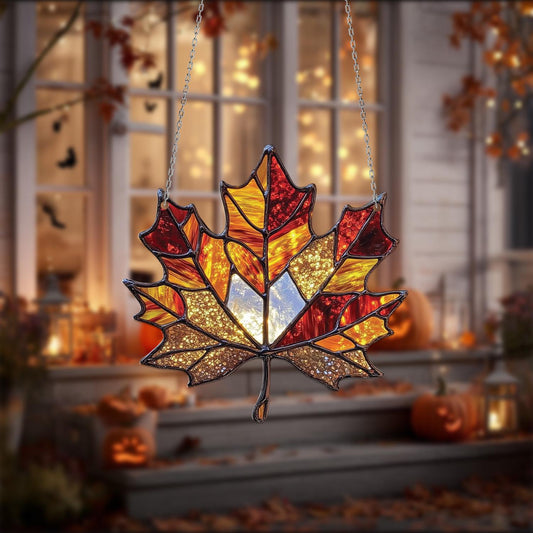 Autumn Window Hanging Maple Leaf with Warm Fall Colors – Cozy Seasonal Home Decor Perfect for Thanksgiving and Harvest Vibes