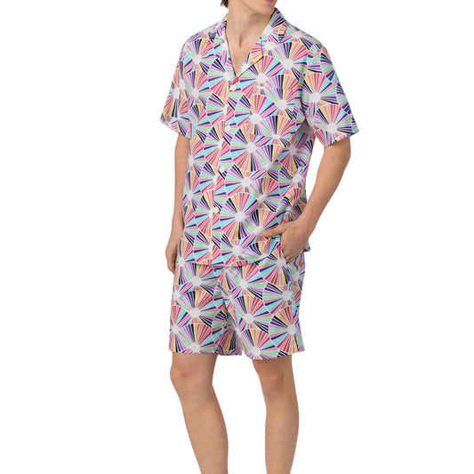 Men'S Short Sleeve Notch Woven Cotton Poplin Boxer Pj Set  Pajamas Set