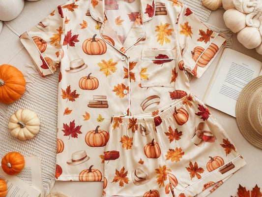 Anne of Green Gables Satin Pajamas, Cozy Fall Aesthetic Pjs, Cozy Season Pjs, Autumn Pajamas, Fall Pajamas, Pumpkin Pajamas, Family Pyjamas