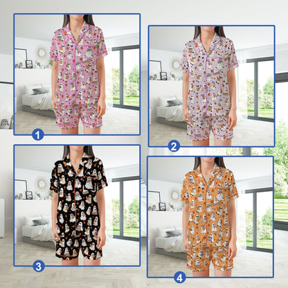 Cute Bookish Boo Ghost Satin Pajamas Set, Fall Bookworm Pajama Set, Book Lover Sleepwear, Boo Reading Halloween Gift