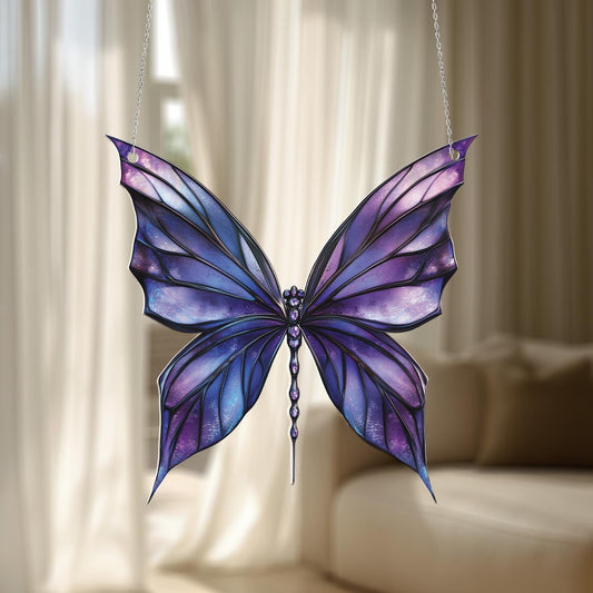 Elegant Butterfly Window Hanging with Vibrant Purple and Galaxy-Inspired Design, Perfect for Home Decor and Gifts