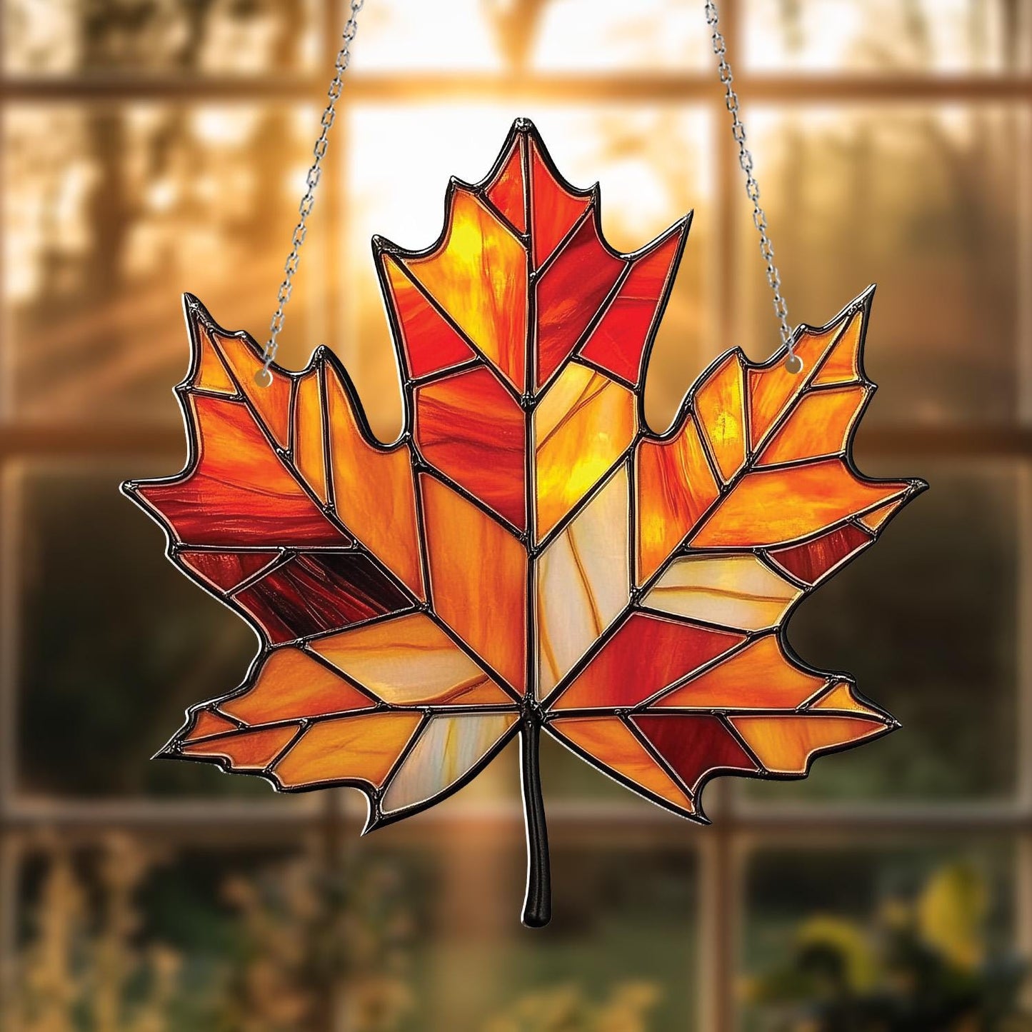 Autumn Maple Leaf Acrylic Window Hanging, Fall Mosaic Maple Leaf Window Hanging, Perfect for Home & Garden Decor Gift, Housewarming gift