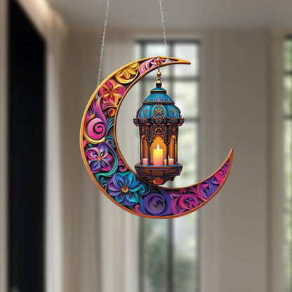 Window Hanging Crescent Moon With Lantern And Candle, Bringing Warm Glow, Artistic Beauty, And Cozy Ambiance To Your Home Décor