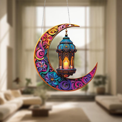 Window Hanging Crescent Moon With Lantern And Candle, Bringing Warm Glow, Artistic Beauty, And Cozy Ambiance To Your Home Décor