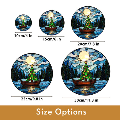 Christmas Tree Boat Moonlight Suncatcher Stained Glass Window Decor Gift for Holiday Lovers